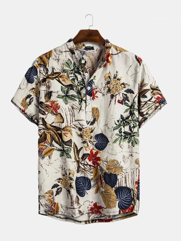 Cream Floral Printed Casual Shirt for Men