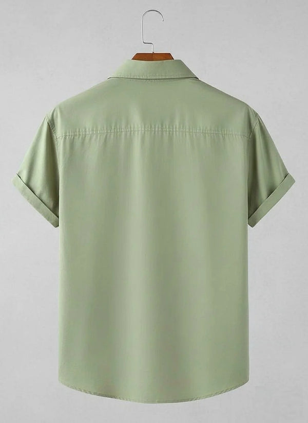 Olive Green Cat Print Casual Shirt for Men
