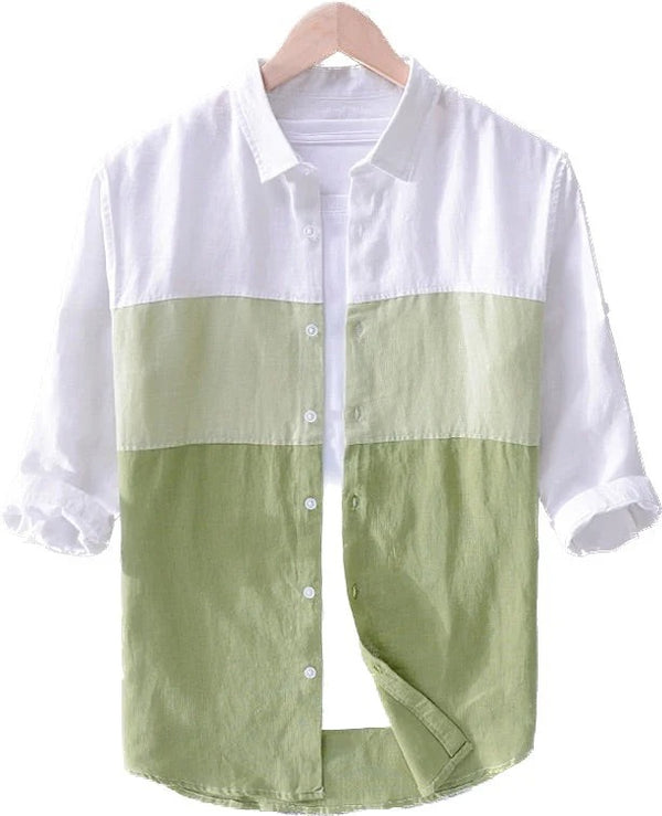 White Green Color Block Casual Shirt for Men