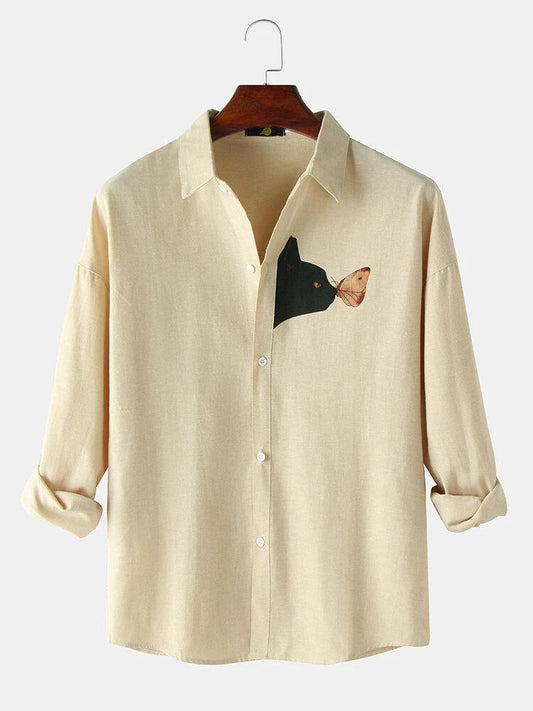 Cream Printed Casual Shirt for Men